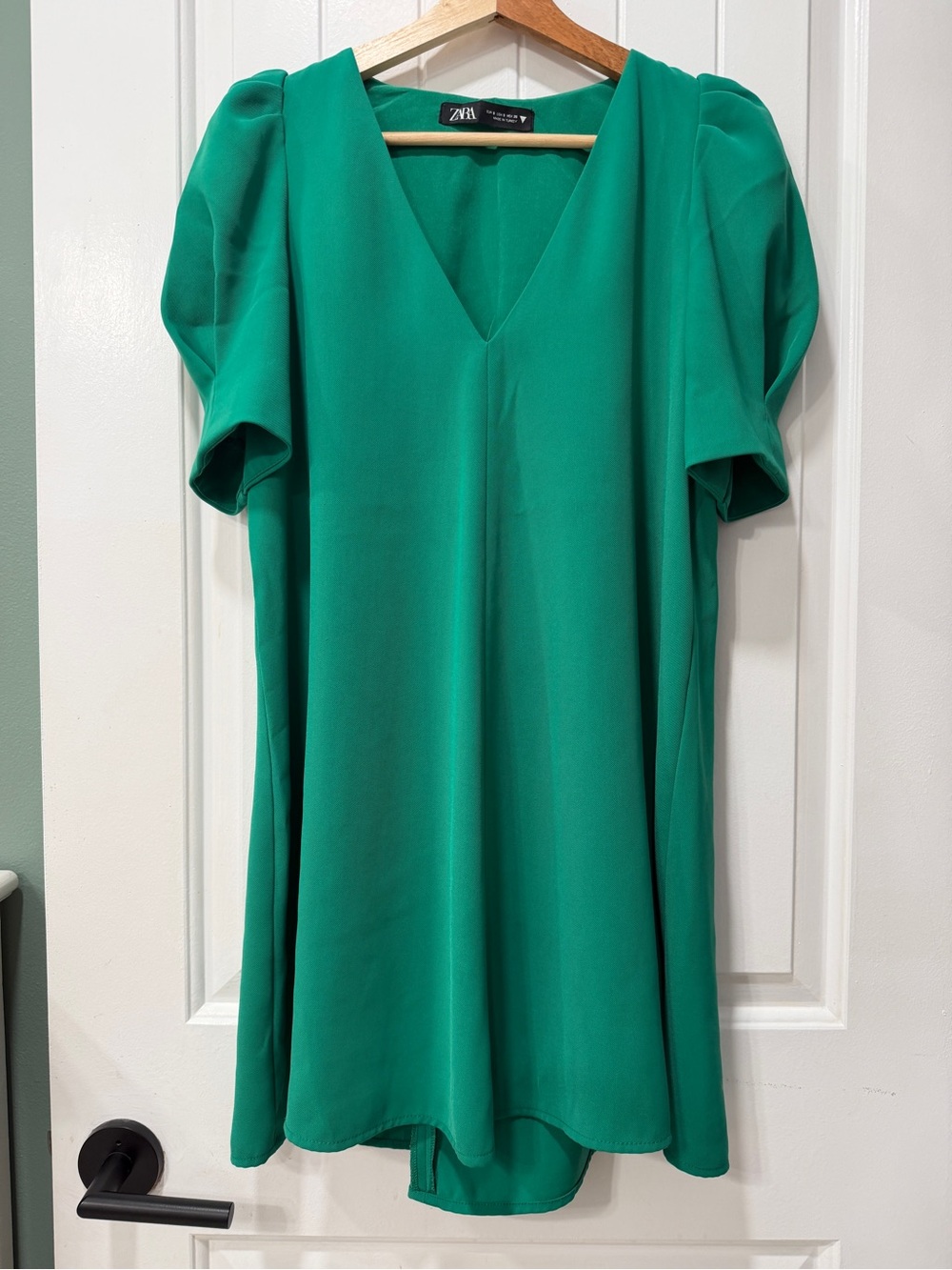 Zara Emerald Green V-Neck Puff Sleeve Tunic